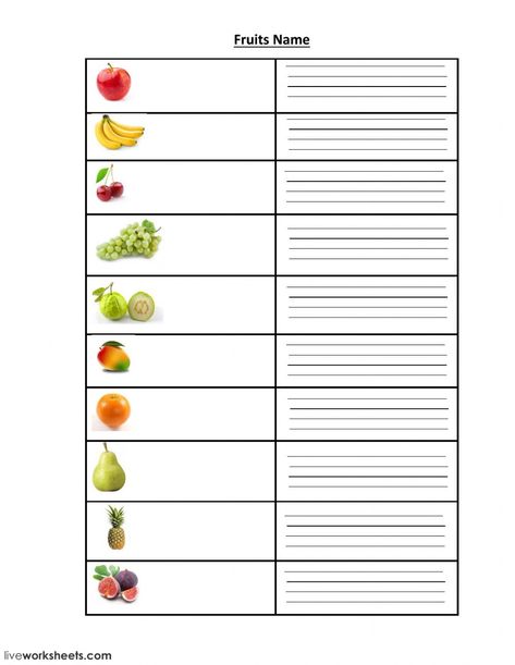 Fruits Name Worksheet, Fruit Worksheet, Evs Worksheet, Kindergarten Readiness Checklist, Fruits Name, Letter Worksheets Kindergarten, Fruits Name In English, Lkg Worksheets, Alphabet Writing Worksheets