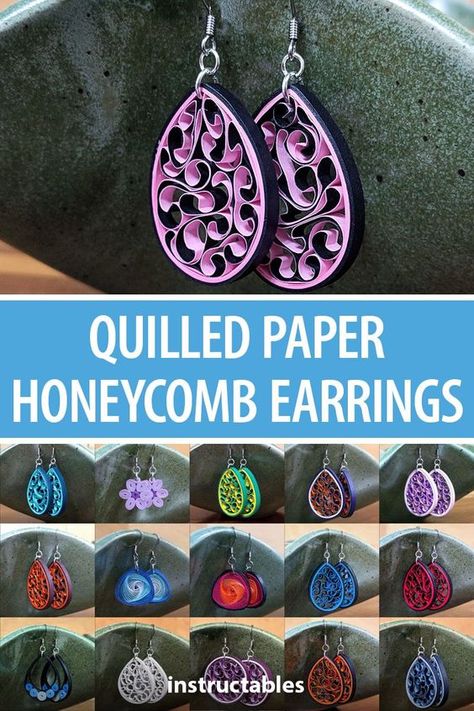 Crafts Butterfly, Honeycomb Earrings, Paper Techniques, Crafts Summer, Crafts Homemade, Paper Quilling Earrings, Paper Quilling For Beginners, Bathroom Crafts, Paper Quilling Jewelry