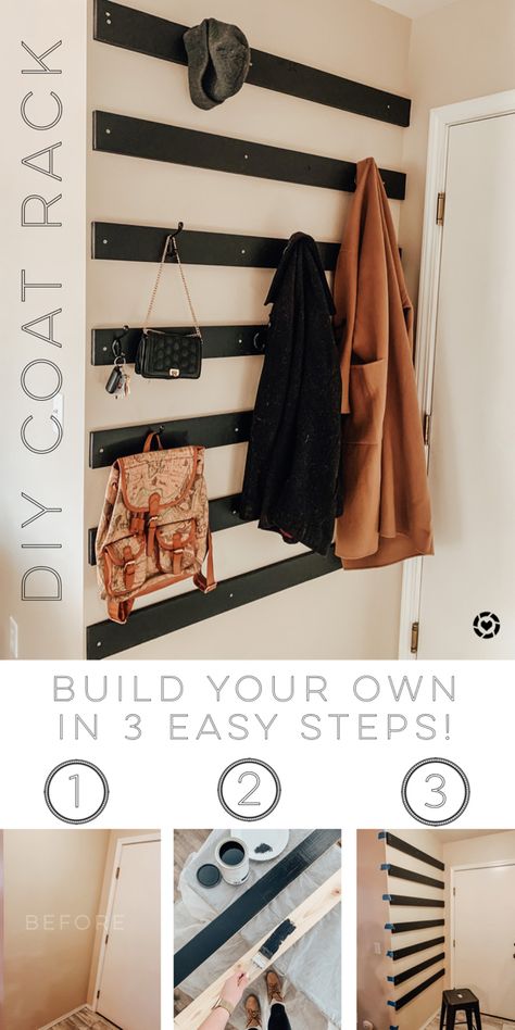 Coat Rack Wall Entryway, Small Front Entry, Diy Coat Hooks, Diy Wall Hooks, Entry Coat Rack, Entryway Coat Hooks, Garderobe Diy, Vstupná Hala, Jacket Hanger