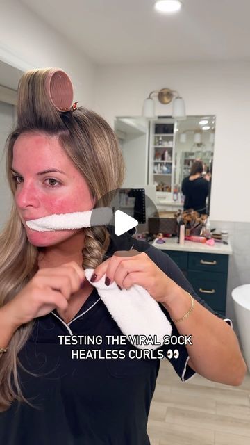 Casey Holmes on Instagram: "Tested out the viral sock heatless curls! What do you think?? I had to touch up my bangs (when i took them out vs when i got ready was a few hours in between) but super easy nonetheless!" Voluminous Heatless Curls, How To Curl Long Hair Without Heat, Sock Curls Medium Length Hair, How To Sock Curl Hair, Curls With A Sock, How To Style Layers Without Heat, Sock Heatless Curls Tutorial, Heartless Curls With Socks, Heartless Sock Curls