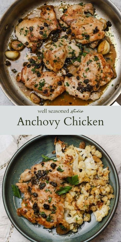 Anchovy Chicken Recipe Meals With Anchovies, Chicken Snitchel Meals, Recipes With Anchovies, Anchovies Recipes, Health Era, Anchovy Pasta, Anchovy Recipes, Skillet Chicken, Anchovies