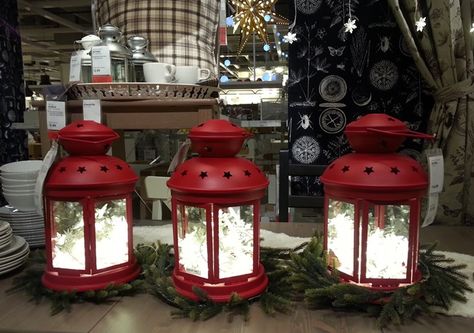 Red Lanterns from Ikea Ikea Red Lantern, Ikea Lantern Ideas, Ikea Lantern, Ikea Lanterns, String Lights Inside, Red Lanterns, Silver Christmas Decorations, Lantern Christmas, Lantern Ideas