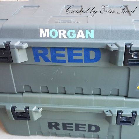 scraps of reflection: How to Personalize Scout Camp Trunk Using Vinyl Camp Trunk Decorating Ideas, Summer Camp Trunk, Scout Summer Camp, Vinyl Craft Ideas, Summer Camp Packing, Camp Trunks, Camp Packing, Overnight Camp, Boy Scout Camping