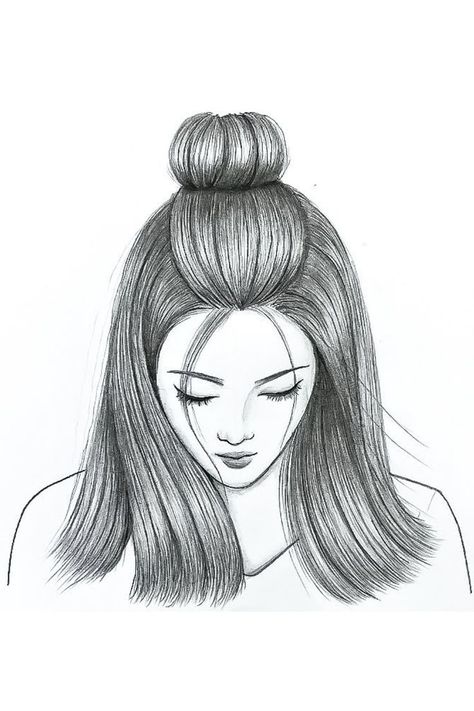 Girl Drawing with half bun hairstyle Beautiful Pencil Sketches, Pencil Sketches Easy, Genos Wallpaper, Girl Drawing Easy, Pencil Drawing Images, Shading Drawing, Pencil Sketch Drawing, Pencil Sketch Images, Easy Love Drawings