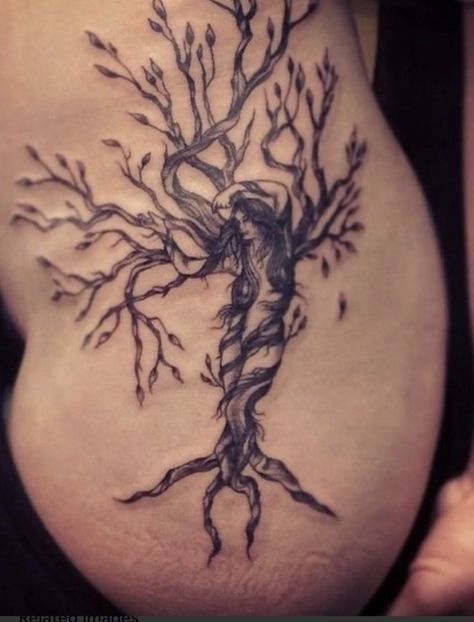 Tree Hip Tattoo, Hip Tattoo Men, Woman Tree Tattoo, Tree Thigh Tattoo, Tree Lady, Education Tattoos, Tree Tattoo Forearm, Willow Tree Tattoos, Mother Nature Tattoos