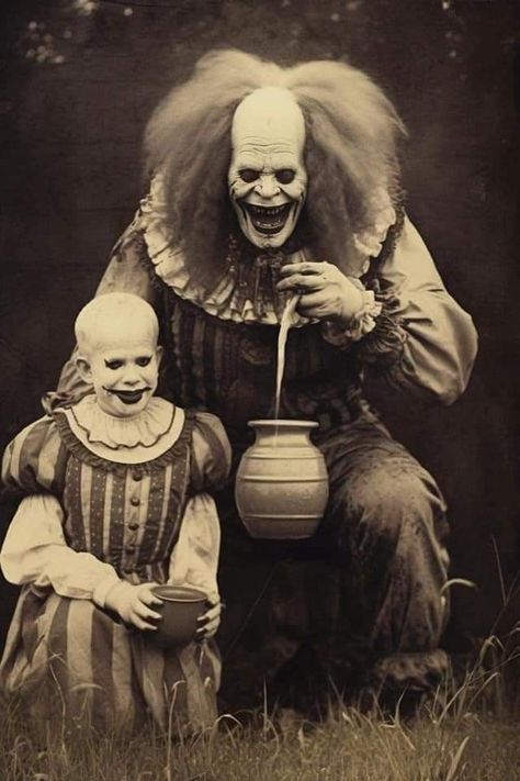 Creepy Clown Pictures, Scary Circus, Creepy Old Photos, Creepy Clown Makeup, Clown Photos, Creepy Circus, Images Terrifiantes, Paranormal Pictures, Creepy Photography