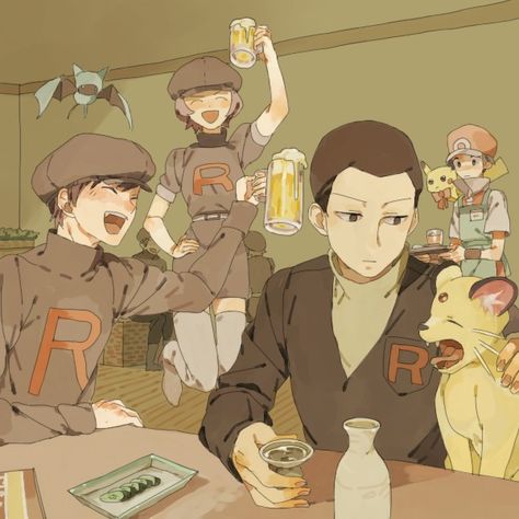 Team Rocket Unwinding                                                                                                                                                                                 More Giovanni Pokemon, Fragged Empire, Equipe Rocket Pokemon, Team Rocket Grunt, Red Pokemon, Rocket Art, Starter Pokemon, Pokemon Adventures, Pokemon Team Rocket