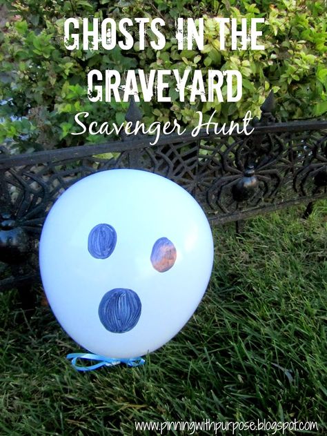 Halloween Scavenger Hunt For Kids Outside, Ghosts In The Graveyard Game, Cubscout Halloween Activities, Ghost Scavenger Hunt, Outdoor Kids Halloween Party, Ghost In The Graveyard Game, Halloween Hunt For Kids, Ghost Games For Kids, Halloween Scavenger Hunt Outside