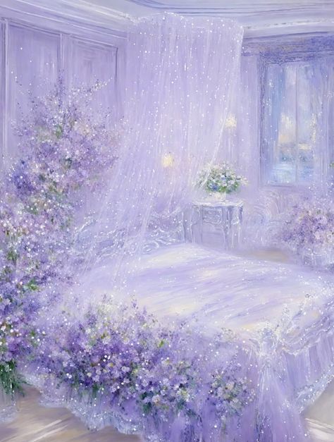 Lavender Wallpaper Bedroom, Pastel Purple Bedroom, Princess Aesthetic Room, Magic Painting, Chateaux Interiors, Fairytale Aesthetic, City Sketch, Burrowing Owl, Easy Diy Room Decor