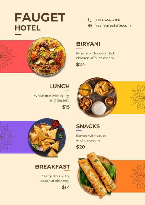 Creative Menu Card Design, Menu Design Ideas, Food Website Design, Brochure Food, Tiffin Recipe, Menu Card Design, Veg Snacks, Corporate Stationery, Menu Flyer