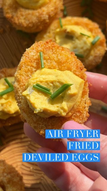 Air Fried Deviled Eggs Recipe, Air Fryer Deviled Eggs, Party Deviled Eggs, Fried Deviled Eggs, Bacon Fries, Deviled Eggs Recipe, Air Fryer Recipes Easy, Dessert Appetizers, Deviled Eggs