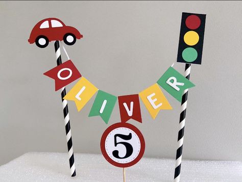 Car Transport Cake Topper, Car, traffic Lights, Speed Sign Bunting Cake Topper, 1st Birthday Cake Topper by Rosabelesdesigns on Etsy Transport Cake, Hen Party Cupcakes, Personalized Cake Topper Birthday, Cake Topper 1st Birthday, Car Traffic, Bunting Cake, Car Cake Toppers, 50th Birthday Cake Toppers, Boys 1st Birthday Cake