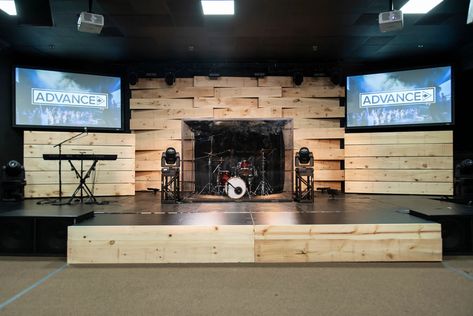 Woven Wood - Church Stage Design Ideas Pallet Stage Design, Wooden Stage Design, Pulpit Design Church Stage, Church Backdrop Stage Design, Small Church Stage Design, Wood Stage, Church Stage Design Ideas Backdrops, Church Backdrop, Church Stage Decor