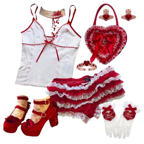 Lovecore Fashion, Valentines Outfits, Oc Inspo, Valentine's Day Outfit, Red Outfit, Alternative Outfits, 60s Fashion, I Love U, Stage Outfits