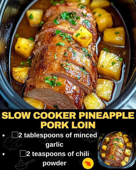 Slow Cooker Pineapple Pork Loin Pineapple Pork Loin Crockpot, Slow Cooker Pineapple Pork Loin, Boneless Pork Loin Recipes Crockpot, Pineapple Pork Loin, Slow Cooker Pineapple Pork, Boneless Pork Loin Recipes, Pork Loin Crock Pot Recipes, Beef Tips And Noodles, Crockpot Pork Loin