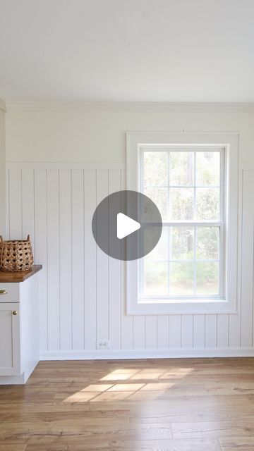 Angela | DIY + Design on Instagram: "Progress on our dining room makeover by adding DIY vertical shiplap to help create a cozy, cottage look! The next big step is to pick a wallpaper to go above the shiplap!

✨ Comment DIY for my step by step tutorial on how to install a vertical shiplap half wall!

#shiplap #verticalshiplap #shiplapwalls #walltreatment #accentwall" Shiplap With Wallpaper Above, Vertical Ship Lapped Walls, Shiplap Wall With Shelf, Partial Shiplap Wall, Half Wall Shiplap, Shiplap Wall Kitchen, Vertical Shiplap Backsplash, Half Shiplap Wall, Cream Shiplap