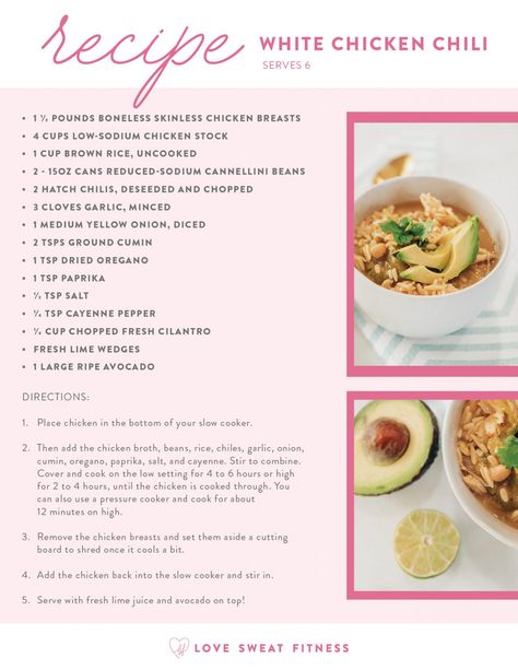 Flavorful and Easy White Chicken Chili - Love Sweat Fitness White Chicken Chile, Easy White Chicken Chili, Love Sweat Fitness, White Chili Chicken Recipe, Fitness Recipes, White Chicken Chili, White Chicken, Granola Recipes, Chicken Chili