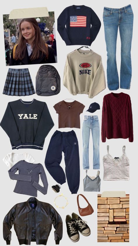 #rorygilmore #outfit #aesthetic #navy #brown #gilmoregirls #outfitinspo #beige Gilmore Core Outfits, Rory Gilmore Blue Outfit, Rory Gilmore Yale Outfits, Gabby Aesthetic, Rory Hairstyles, Rory Gilmore Brown Jacket, Gilmore Girls Aesthetic Outfits, Lexi Outfits, Rory Gilmore Brown Aesthetic