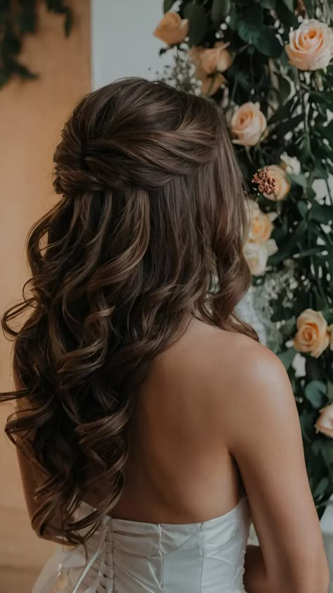 Perfectly Chic: 15 Bridesmaid Hairstyles to Steal the Show - Inspire Inlet Hair Do For Bridesmaid, Hairstyles For Bride Half Up Half Down, Bridal Hairstyles With Hairpiece, Long Wedding Hair With Bangs, Half Back Hairstyles Wedding, Wedding Style Short Hair, Wedding Hairstyles Half Up Half Down Black Hair, Wedding Hair Down Pearls, Bride And Bridesmaid Hairstyles