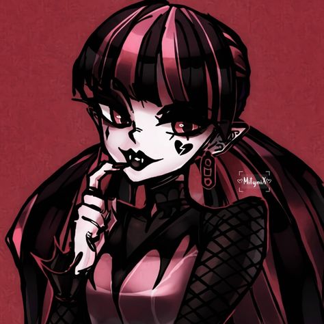 Draculaura Fanart, Vampire Icon, Draculaura Pfp, Cartoon Vampire, Edit Pfp, Monster High, Purple, Makeup, Black