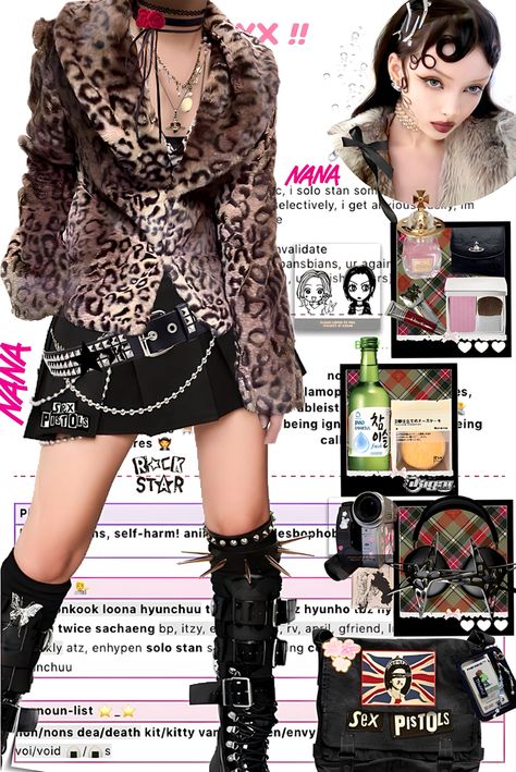 Punk Gyaru Fashion, Y2k Russian Core, 90 Rock Fashion, Nana Outfit Ideas, Nana Fashion Anime, Y2k Rock Outfits, Nana Clothes Aesthetic, Punk Japanese Fashion, Nana Core Aesthetic