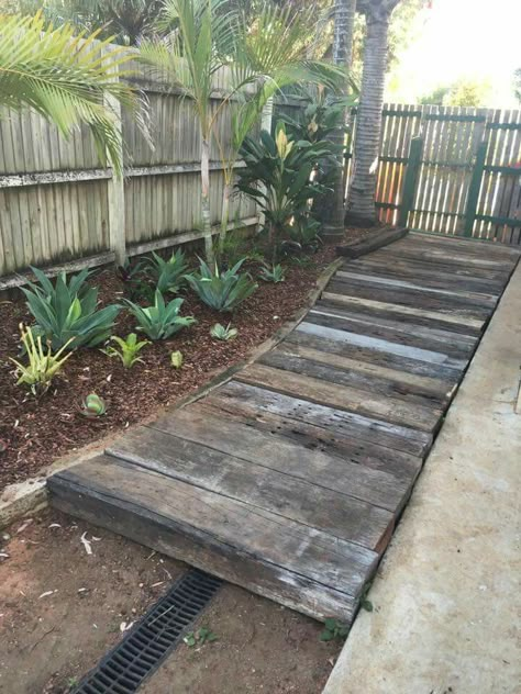 Railroad Ties Walkway Paths, Railroad Tie Walkway Pathways, Railroad Tie Walkway, Wooden Pathway Ideas, Railroad Ties Landscaping, Minwax Stain Colors, Wood Furniture Ideas, Diy Wood Furniture, Diy Doll House