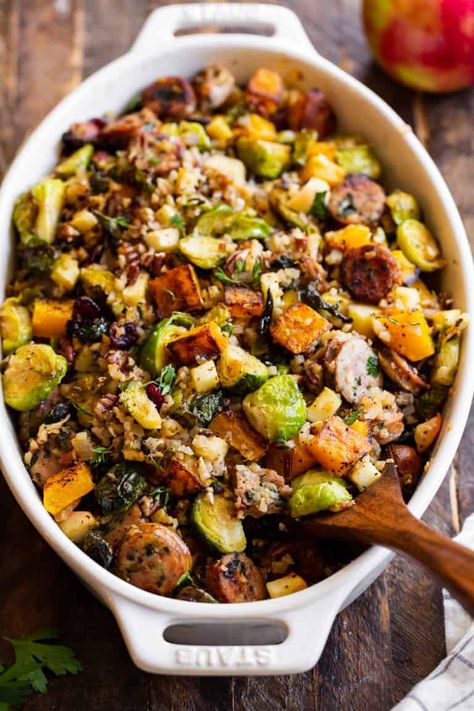 The Paleo Running Momma - Run Fast, Eat Clean, Live Messy! Harvest Casserole, Paleo Running Momma, Casserole Chicken, Paleo Recipe, Fall Dinner, Chicken Sausage, Roasted Veggies, Whole 30 Recipes, Fall Harvest