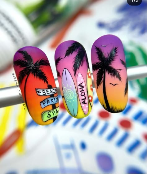 Tropical Drink Nail Art, Surfboard Nail Art, Tropical Nail Art The Beach, Tropical Nail Designs Beach Vacations, Nail Designs French Manicure, Summer Art Ideas, Nail Designs French, Hawaiian Nails, Patriotic Nail