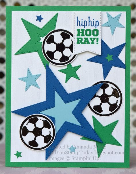 Handmade Soccer Birthday Card, Stampin Up Soccer Cards, Boys Birthday Card, Stampin Up Birthday Cards, Soccer Cards, Soccer Birthday, Masculine Birthday Cards, Birthday Cards For Boys, Boy Cards