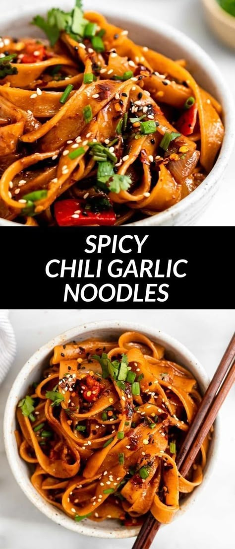 Spicy Chili Garlic Noodles, Chili Garlic Noodles, Asian Noodle Recipes, Noodle Recipes Easy, Garlic Noodles, Asian Inspired Dishes, Spicy Chili, Face Wrinkles, Noodle Dishes