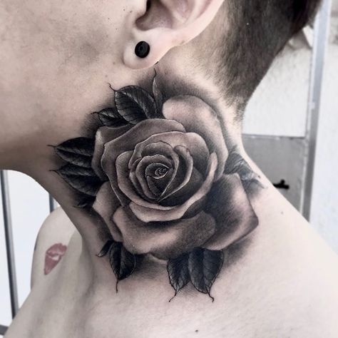 Rose On Neck Tattoo Men, Rose On Neck Tattoo, Rose Neck Tattoo Men, Esoteric Tattoo, Rose Tattoo Behind Ear, Rose Neck Tattoo, Ace Tattoo, Best Neck Tattoos, Persian Tattoo