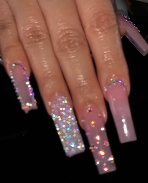 Square Acrylic Nails Long, Square Acrylic Nails Designs, Nails Long Acrylic, Nails Aura, Ongles Bling Bling, Acrylic Nails Long, Glow Nails, Classy Acrylic Nails, Acrylic Nails Coffin Pink