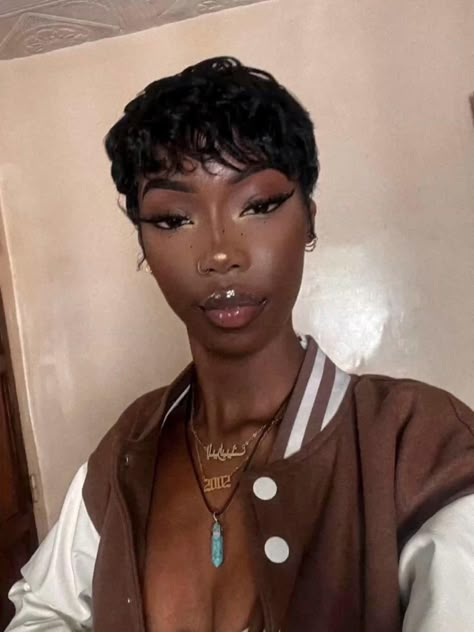 Pixie Hair Outfits, Fluffy Pixie Cut Black Women, Razor Cut Hairstyles Short, Finger Waves Short Hair Pixie Cuts, Fingerwaves Short Hair Black Pixie Cuts, Short Hairstyles Korean, Pixie Cuts For Black Women, Girls Pixie Cut, Pixie Haircut For Black Women