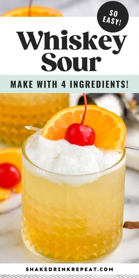 Whisky Sour Recipe, Sweet Alcoholic Drinks, Ginger Beer Drinks, Whiskey Cocktails Easy, Bourbon Drinks Recipes, Whiskey Drinks Recipes, Whiskey Sour Recipe, Christmas Drinks Alcohol Recipes, Best Whiskey