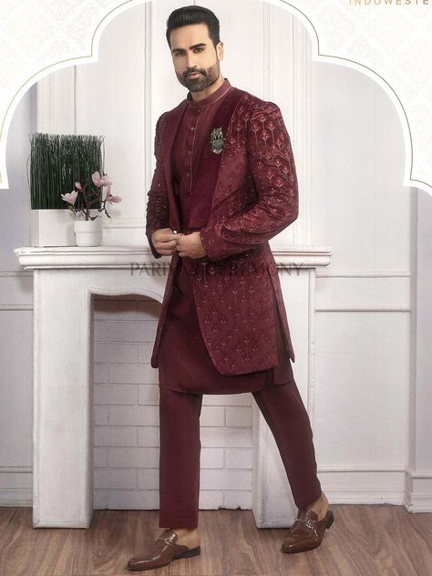 Excited to share this item from my #etsy shop: Indian Ethnic Marron Colour Indo Western for Men,Wedding indowestern,jacket style indowestern for Reception,Black Front open Indowestern Maroon Kurta Men With Jacket, Wine Colour Kurta For Men, Men Reception Wear Indian, Wine Colour Suits For Men, Indowestern Outfits For Men, Blazer For Men Wedding, Indo Western Outfits For Men, Traditional Indian Mens Clothing, Reception Suits