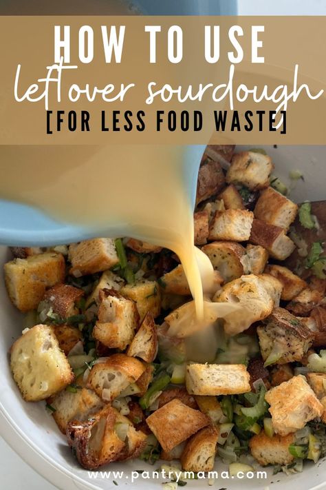 What to do with leftover sourdough bread - from making sourdough crostini and croutons to sourdough bread pudding and bruschetta. Sourdough Stuffing Recipe, Sourdough Bread Pudding, Sourdough Stuffing, Gluten Free Stuffing Recipes, Traditional Stuffing Recipe, Gluten Free Stuffing, Stuffing Recipes For Thanksgiving, Homemade Sourdough Bread, Homestead Ideas