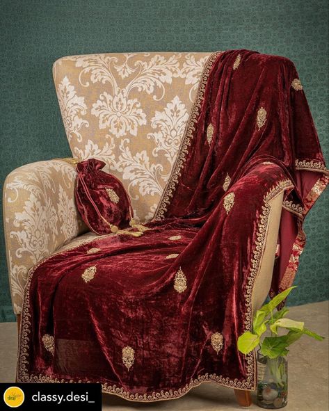 Velvet Stall Design, Velvet Stole Designs, Beautiful Dupatta, Embroidery Fashion Detail, Kashmiri Shawls, Velvet Dresses, Stall Designs, Womens Dress Suits, Neckline Designs