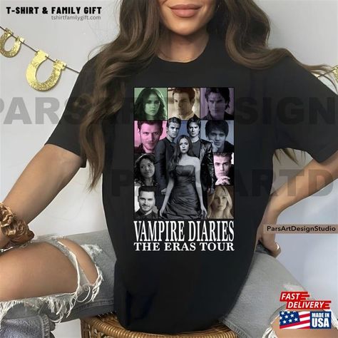 Vampire Diaries Fan T-Shirt The Eras Tour Damon Salvatore Stephan Elena Print Era Merch Shirt Gift Tshirt Unisex Hoodie Check more at https://tshirtfamilygift.com/product/vampire-diaries-fan-t-shirt-the-eras-tour-damon-salvatore-stephan-elena-print-era-merch-shirt-gift-tshirt-unisex-hoodie/ Grafic Tees, Merch Shirt, Christmas Clothes, Damon Salvatore, Love Shirt, Music Love, Eras Tour, Family Shirts, Vampire Diaries