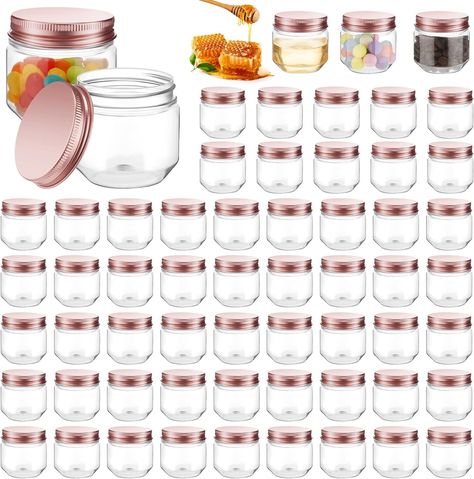 Amazon.com: Tanlade 60 Pcs 3 oz Clear Plastic Jars with Lids Wide Mouth Mason Jars Mini Storage Containers Bulk for Herb Jelly Wedding Valentine Favors Shower Party Favors(Rose Gold): Home & Kitchen Jar Of Notes, Mason Jar Wedding Favors, Plastic Jars With Lids, Mason Jar Desserts, Plastic Mason Jars, Valentine Favors, Favour Jars, Shower Party Favors, Diy Spices