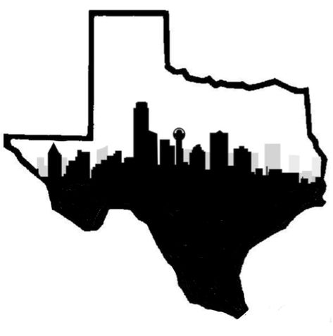 Texas outline with Dallas skyline Dallas Texas Tattoo Ideas, Texas Patchwork Tattoos, Dallas Texas Skyline Tattoo, Dallas Tx Tattoo Ideas, Dallas Skyline Outline, Dallas Texas Tattoo For Men, Dallas Skyline Drawing, Texas Logo Design, Texas Made Tattoo