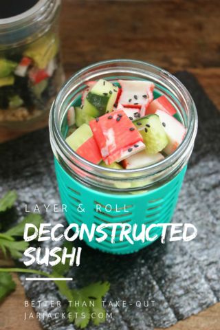 Sushi In A Jar, Mason Jar Glass Noodles, Homemade Food Gifts In A Jar, Mason Jar Soup, Deconstructed Sushi, Cooking Sushi, Meal Prep Lunch Box, California Roll Sushi, Jar Meals