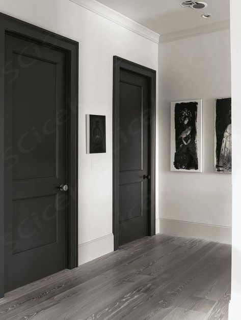 There has been a recent surge in the design trend of painting your interior doors a non-white color. Gone are the days of leaving interior doors plain wood or solid white. Painting your interior doors can add a colorful surprise and be just the design element needed to tie a room together. If you are […]  ... daha fazla Grey Indoor Doors, Paint Interior Doors, Grey Interior Doors, Easy Home Organization, Dark Doors, Painted Interior Doors, Grey Doors, Indoor Doors, Luxury Homes Interior