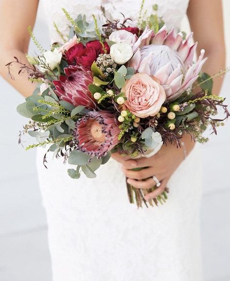 Australian Native Wedding, Native Wedding, Protea Wedding, Wedding Flower Guide, Red Bouquet Wedding, Rustic Modern Wedding, Australian Native Flowers, Beautiful Wedding Flowers, Have Inspiration