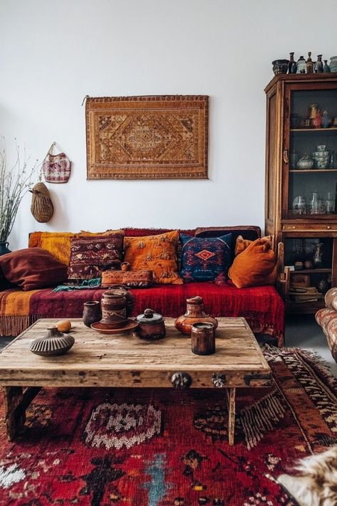 Embrace Free-Spirited Style with Bohemian Living Room Inspirations 🛋️✨ Design a vibrant and eclectic living room with boho chic decor. Use colorful textiles, unique patterns, and plenty of plants for a relaxed and artistic vibe. 🌿🌸 #BohoLivingRoom #HomeDecor #BohemianStyle #LivingRoomInspo Artisan Living Room, Living Room Inspiration Bohemian, Family Moodboard, Bohemian Couch, Bohemian Lounge, Cozy Eclectic, Artistic Vibe, Bohemian Living Rooms, Eclectic Living