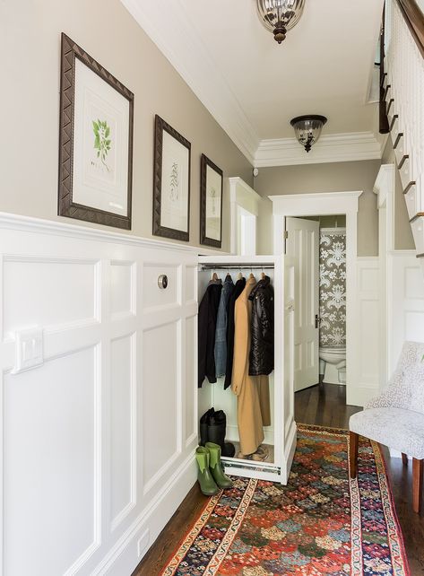 Project Before & After: Historic Home Renovation | Howell Custom Building Group Wainscoting Bathroom, Wainscoting Panels, Hidden Rooms, Coat Closet, Secret Rooms, Historic Home, Wainscoting, House Inspo, Home Staging