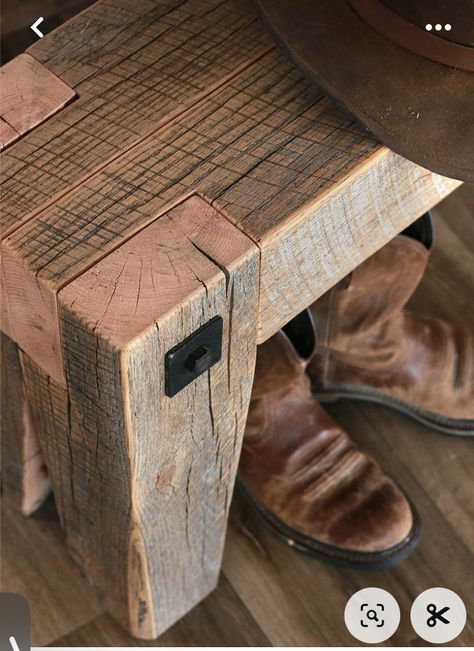 Bench Tables, Chunky Furniture, Beam Bench, Diy Bank, Rustic Wood Bench, Wood Entryway Bench, Wood Bench Outdoor, Wood Entryway, Reclaimed Wood Benches