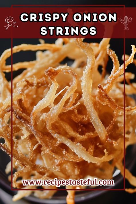 Deliciously crispy onion strings that are perfect as a crunchy topping for burgers, salads, or simply enjoyed as a snack. These golden-fried onions are easy to make and add a delightful crunch to any dish. Air Fried Crispy Onions, Homemade Crispy Onions, Crispy Onions Topping, Fried Onions Crispy, Fried Onion Straws, Gluten Free French Fried Onions, Onion Strings Recipe, Frizzled Onions, Fried Onion Strings