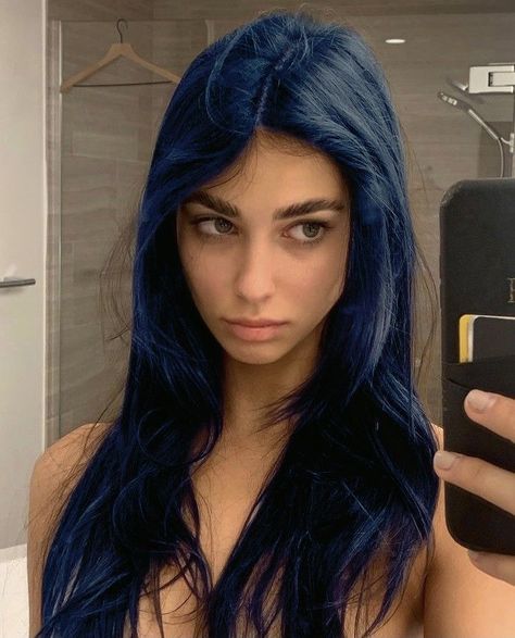 All Pink Hair, Stylist Aesthetic, Darcy Vega Zodiac, Midnight Blue Hair, Indigo Hair, Blue Hair Aesthetic, Academy Aesthetic, Pearl Aesthetic, Dark Blue Hair