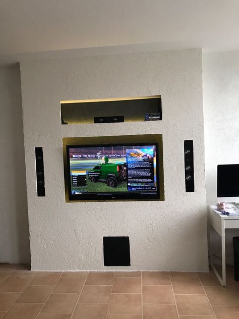 Tv Unit Inside Wall, Diy Tv Wall Unit, Diy Tv Wall, Lounge Layout, Tv Speakers, Living Room Tv Unit Designs, Living Room Tv Unit, Luxury Living Room Design, Tv Wall Unit