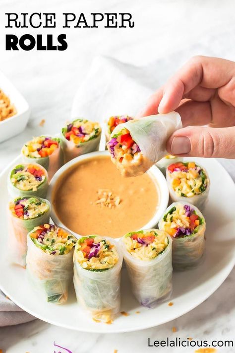 Oct 10, 2018 - Make these gorgeous homemade Rice Paper Rolls with spicy Thai veggie noodles, rainbow coloured veggie filling, and peanut butter dipping sauce. Homemade Rice Paper, Ways To Make Rice, Peanut Butter Dipping Sauce, Healthy Filling Meals, Rice Paper Rolls Recipes, Butter Dipping Sauce, Vietnamese Rice Paper Rolls, Healthy Spring Rolls, Summer Rolls Recipe